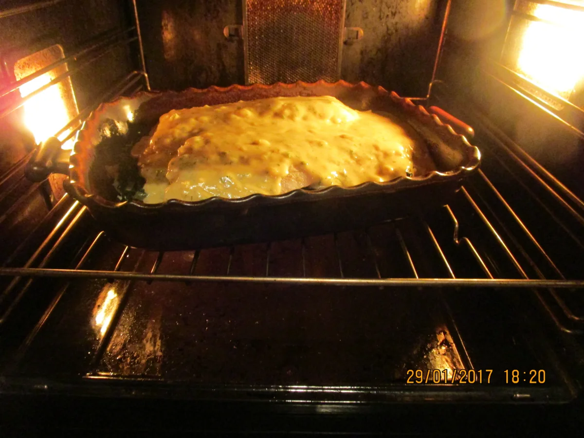 Rezept: Auflauf: Kabeljau mit Honig-Senfsauce und Spinat Bild Nr. 1732 Auflauf: Kabeljau mit Honig-Senfsauce und Spinat - Rezept - Bild Nr. 1732