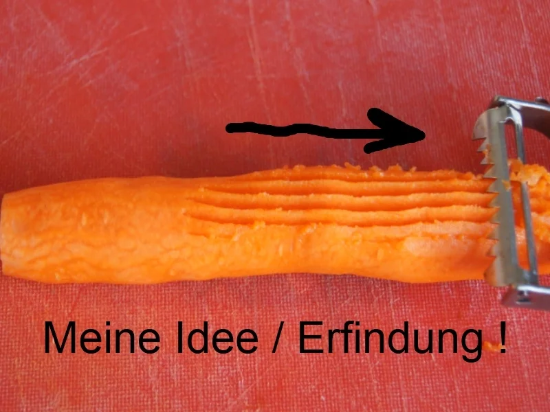 Schweinefilet-Sahne-Gulasch mit Möhrenblüten und Süßkartoffel-Sellerie-Stampf - Rezept - Bild Nr. 1757