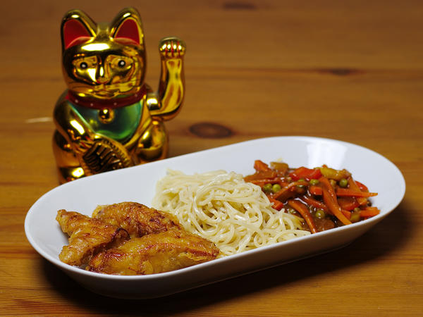 Gebackenes Hähnchen mit Gemüse Süß-Sauer - einfach - von sTinsche Gebackenes Hähnchen mit Gemüse Süß-Sauer - einfach - von sTinsche