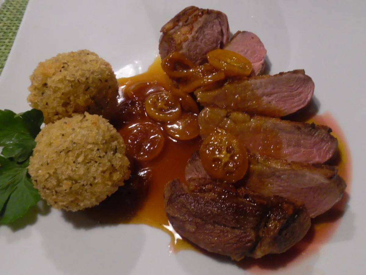 Barbarie-Entenbrust a l'orange mit frittierten Reisbällchen - Rezept - Bild Nr. 1940
