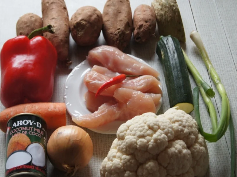 Rezept: Hähnchenbrustfiletcurry mit Gemüse und Süßkartoffelstampf Bild Nr. 2007 Hähnchenbrustfiletcurry mit Gemüse und Süßkartoffelstampf - Rezept - Bild Nr. 2007