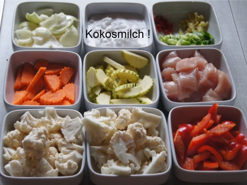 Rezept: Hähnchenbrustfiletcurry mit Gemüse und Süßkartoffelstampf Bild Nr. 2009 Hähnchenbrustfiletcurry mit Gemüse und Süßkartoffelstampf - Rezept - Bild Nr. 2009