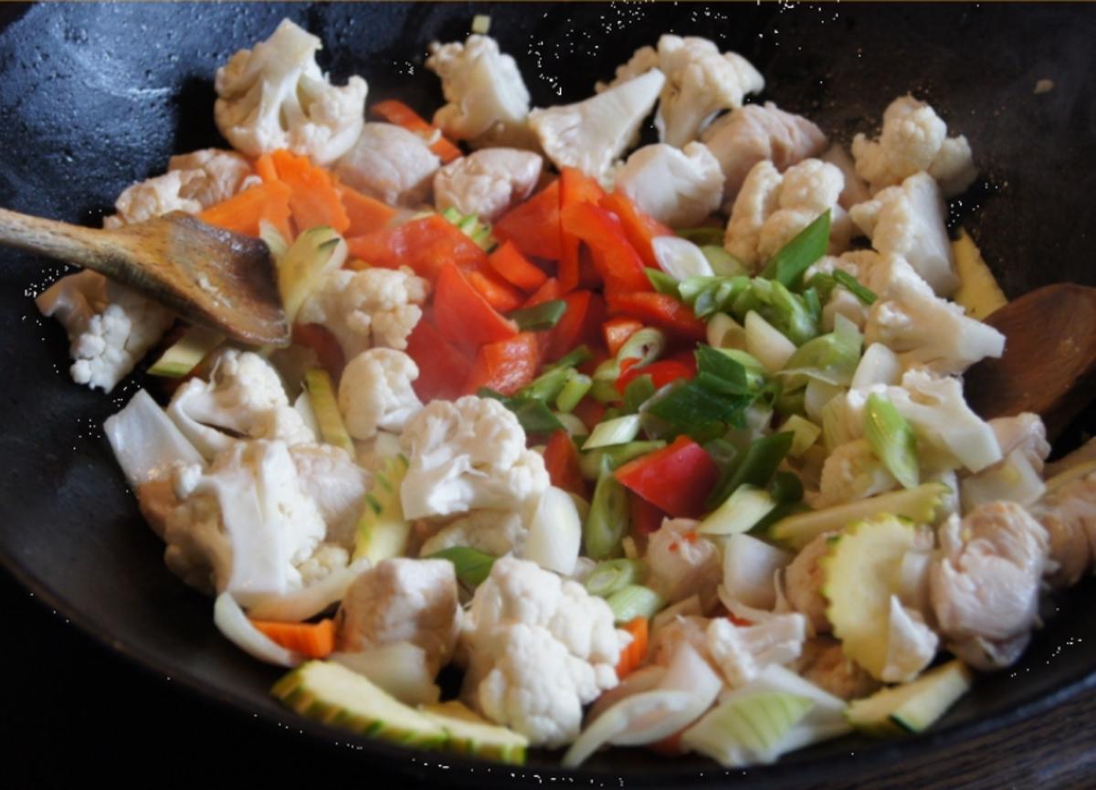 Hähnchenbrustfiletcurry mit Gemüse und Süßkartoffelstampf - Rezept - Bild Nr. 2011