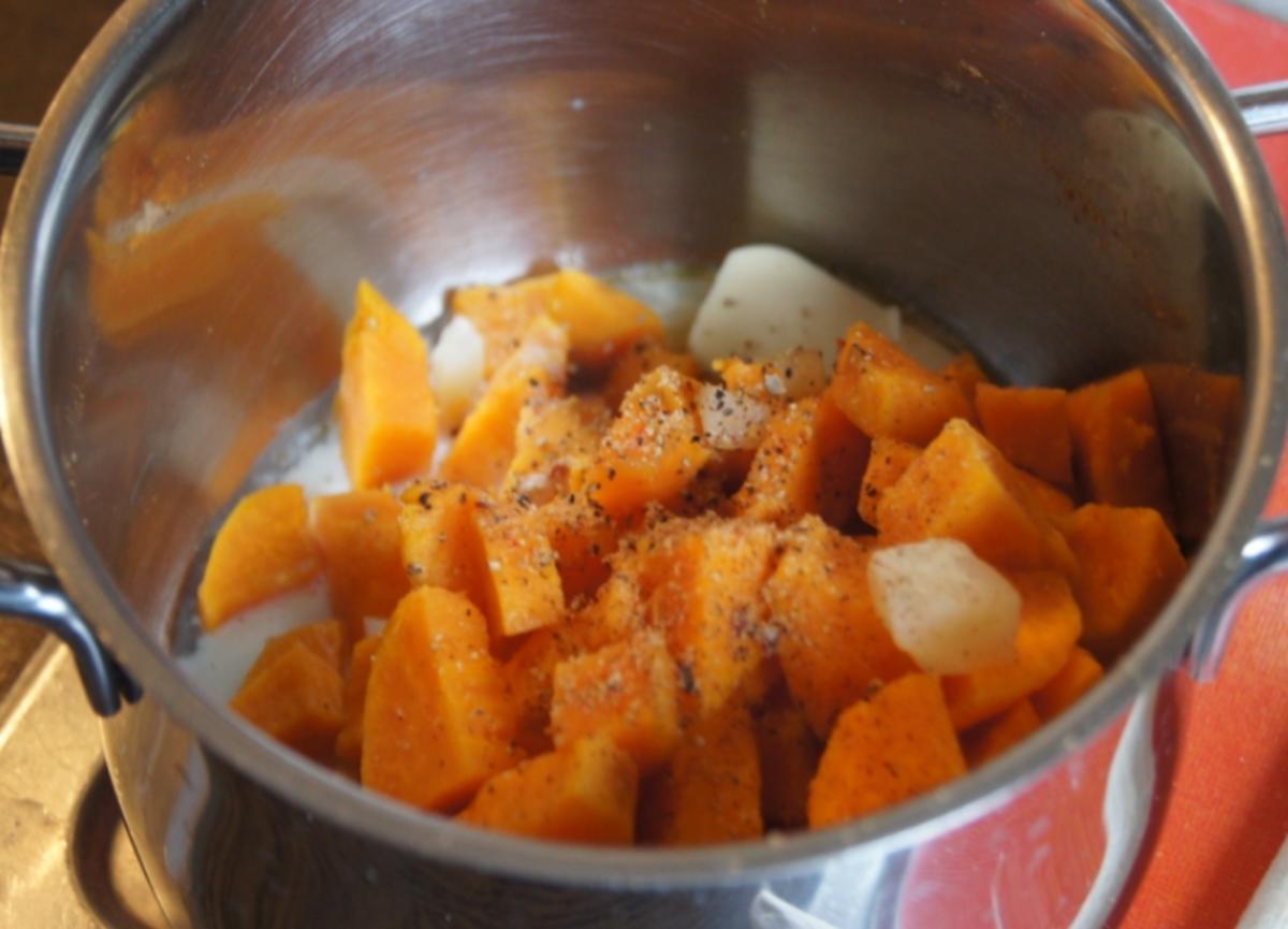 Hähnchenbrustfiletcurry mit Gemüse und Süßkartoffelstampf - Rezept - Bild Nr. 2015