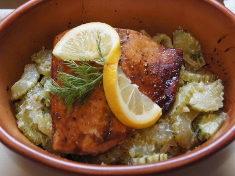 Wildlachsfilet auf geschmorter Gurke - Rezept - Bild Nr. 2070