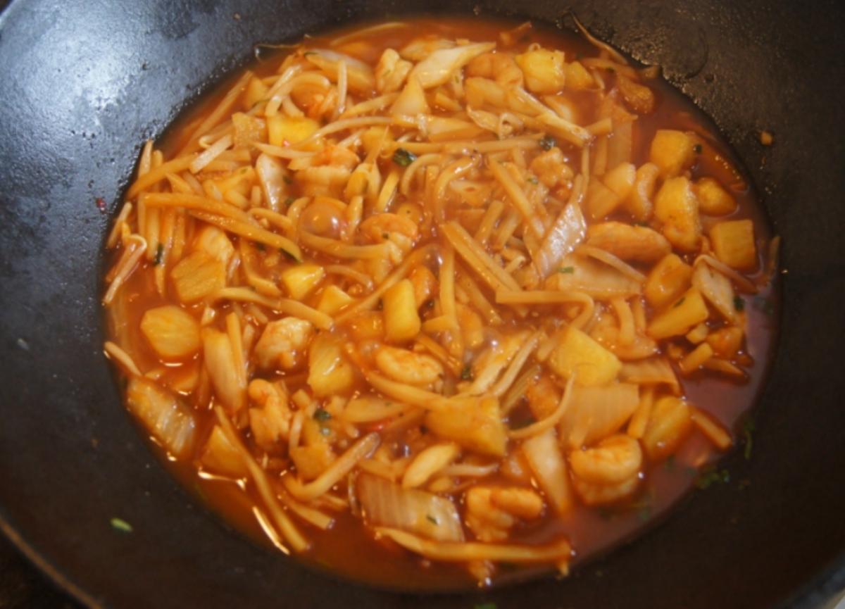 Garnelen-Gemüse-Wok süß-sauer mit Curry Basmati Reis - Rezept - Bild Nr. 2175