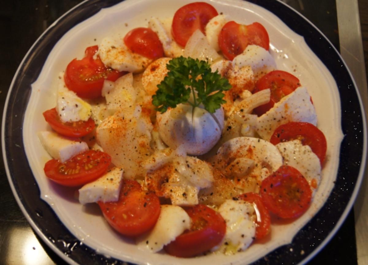 Tomaten – Mozarella – Zwiebel - Champignonteller - Rezept - Bild Nr. 3