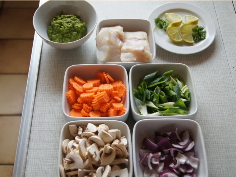 Kabeljaufilet auf Gemüsebett im Wok mit Erbsenpüree - Rezept - Bild Nr. 2229