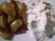 Heringsfilet oder Heringsstipp in Dill - Jogurt - Sahne Sauce, mit Speck Kartoffeln - Rezept - Bild Nr. 6