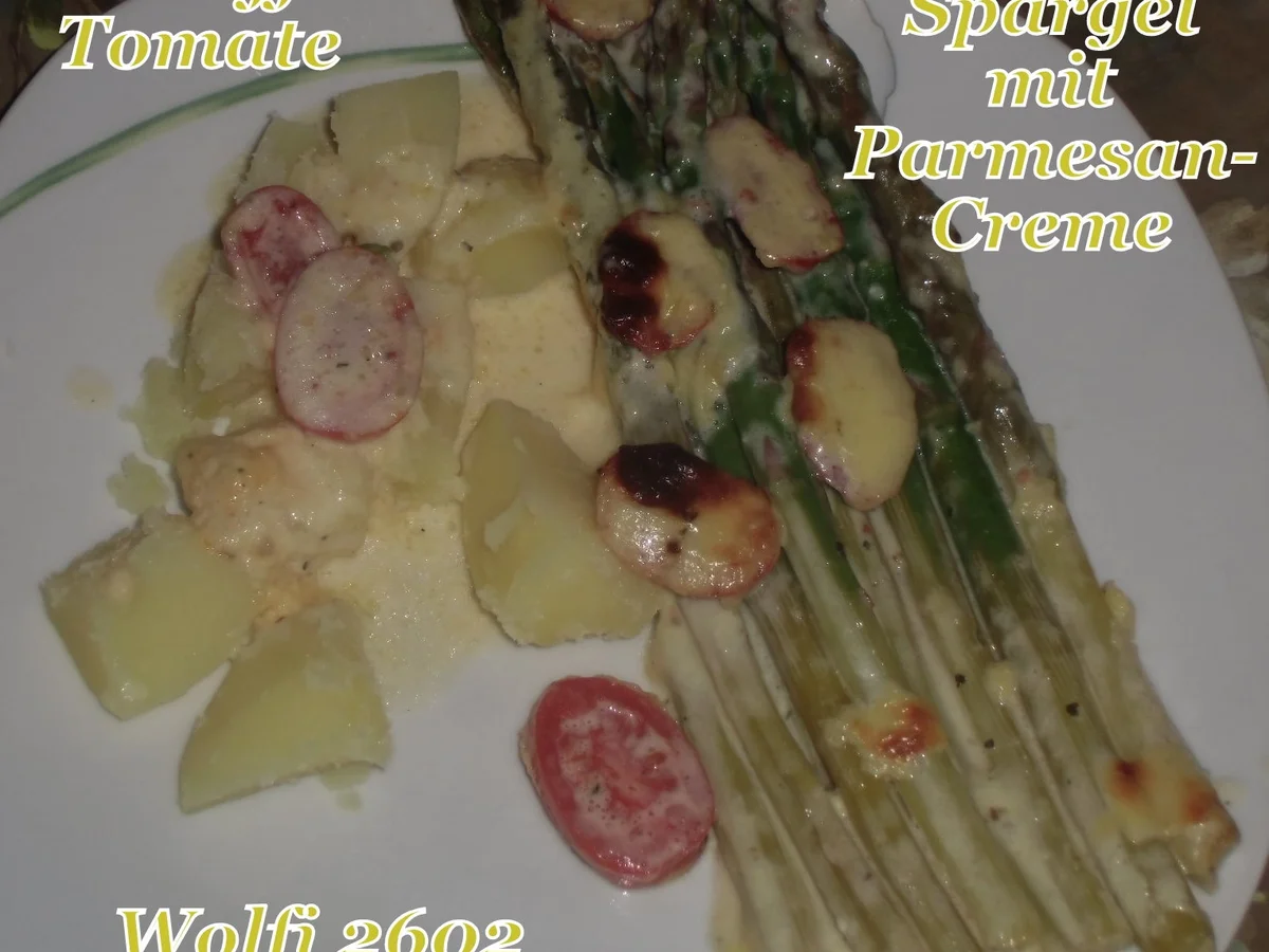 Gemüse : Grüner Spargel - Tomate mit Parmesan-Creme - Rezept - Bild Nr. 2352