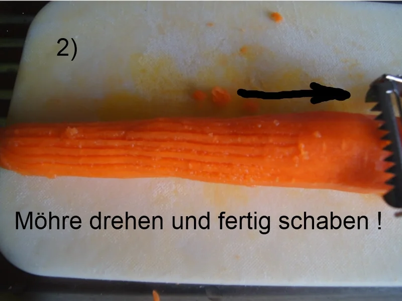 Wolfbarschfilet mit gebackenen Möhrenblüten und Curry-Erbsen-Blumenkohlreis - Rezept - Bild Nr. 2446