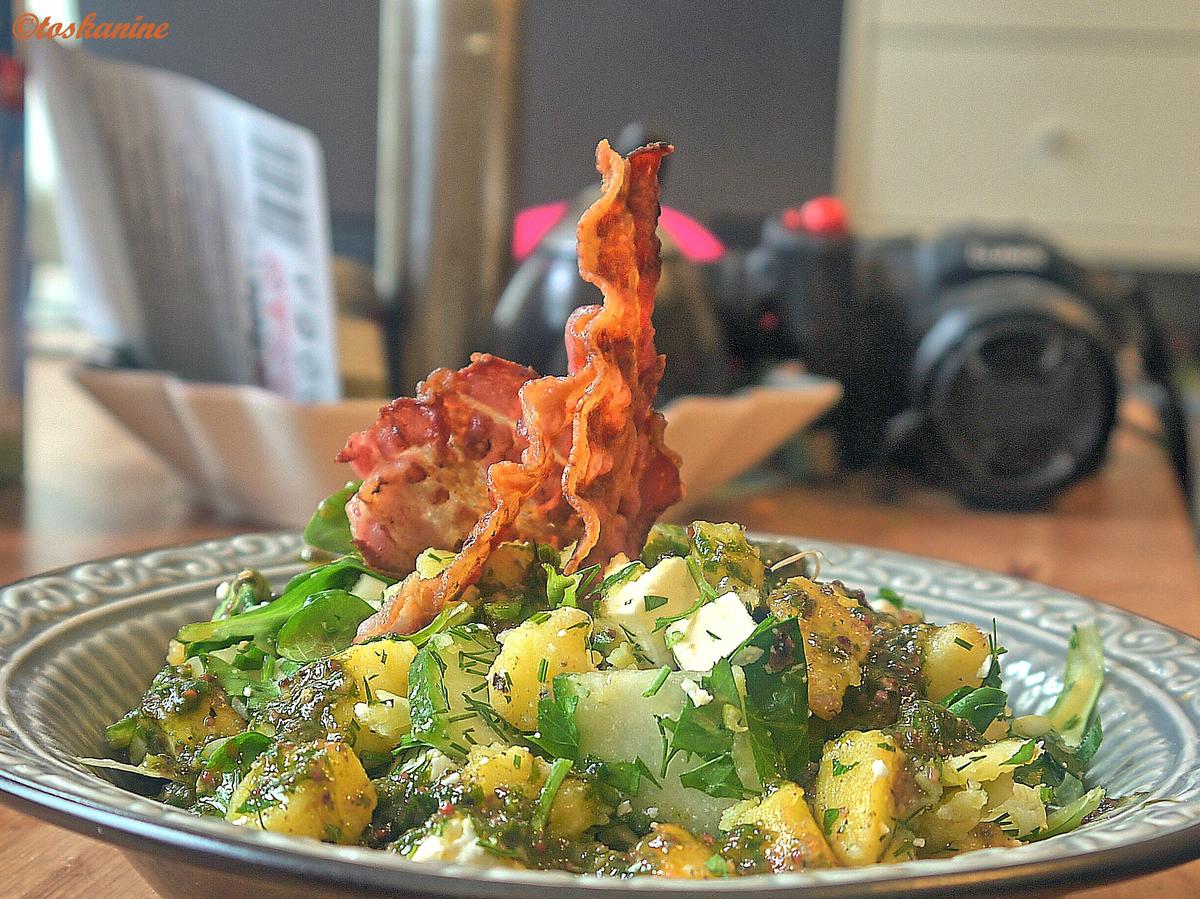 Grüner Bratkartoffelsalat mit Bärlauchdressing und krossem Bacon - Rezept - Bild Nr. 3