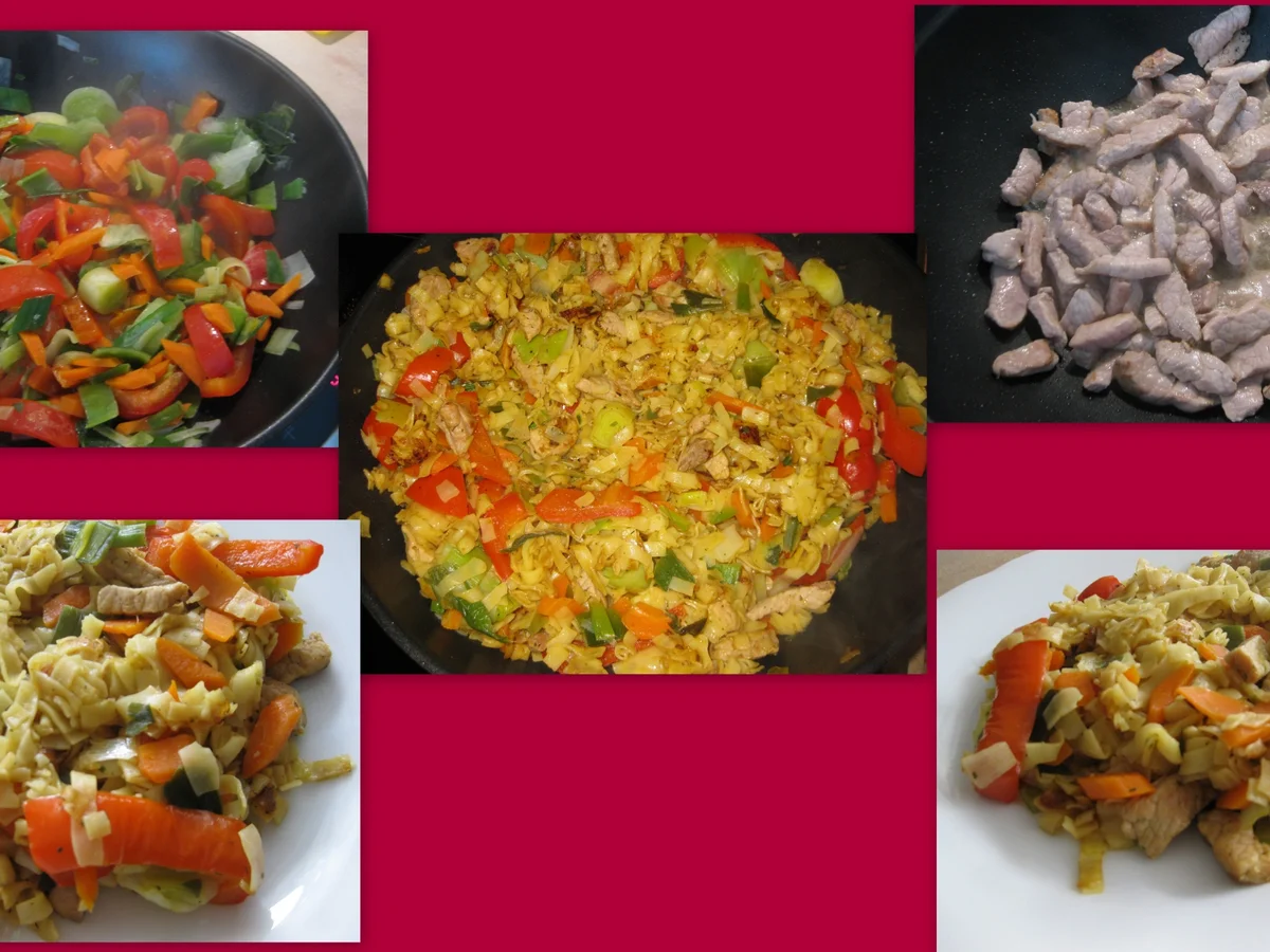 Gebratene Wok-Nudeln mit Schweinefleisch und Gemüse - Rezept - Bild Nr. 2943