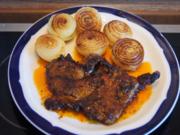 Paprika-Steak mit Zwiebeln und Beilagen - Rezept - Bild Nr. 2988