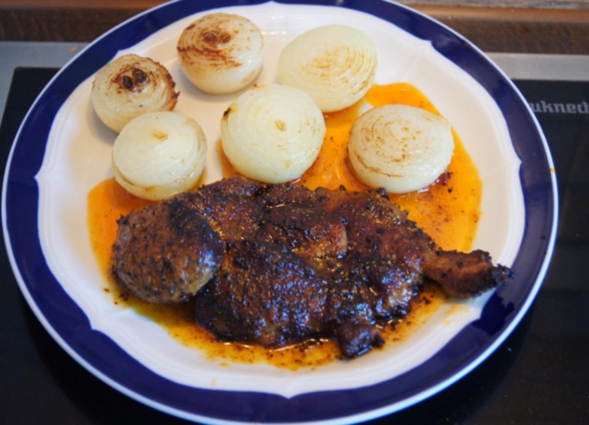 Paprika-Steak mit Zwiebeln und Beilagen - Rezept - Bild Nr. 2995