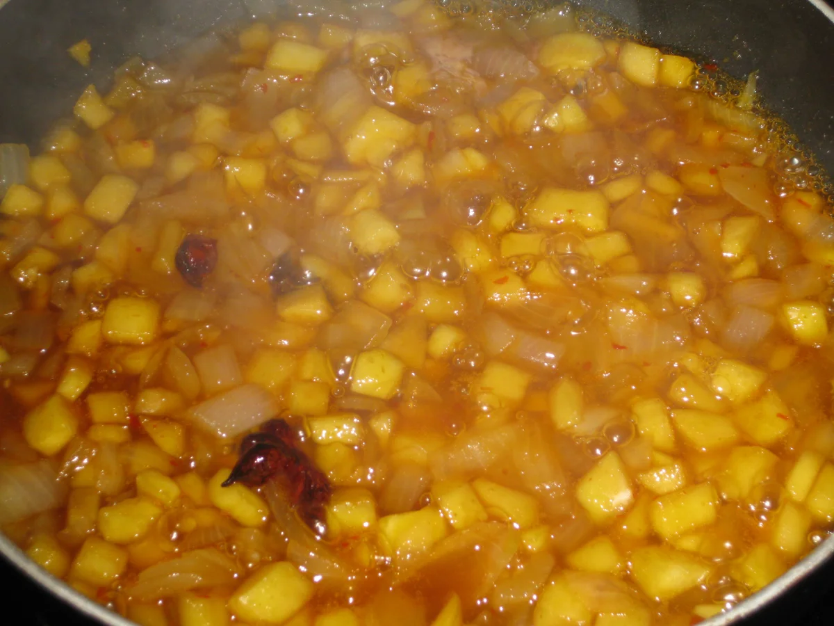 Hähnchenbrust mit Süßkartoffelspalten und Apfel-Zwiebel-Chutney - Rezept - Bild Nr. 3014