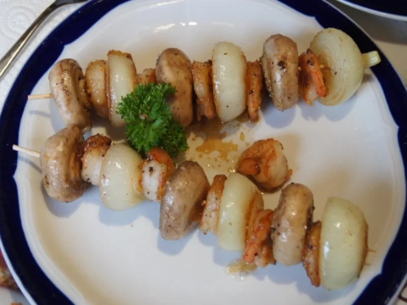 Zwiebel-Champignon-Garnelen-Spieße - Rezept - Bild Nr. 3032