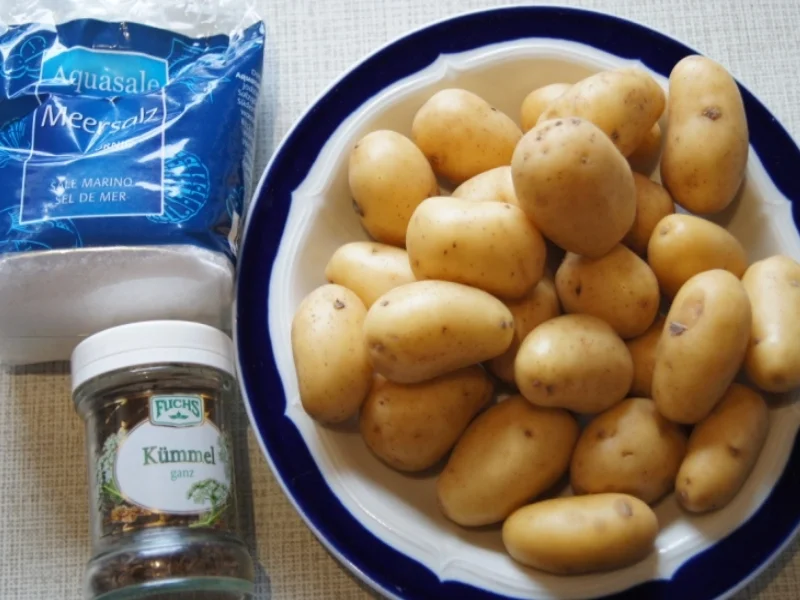 Meersalz-Kümmel-Drillinge mit luftgetrockneter-Mettwurst und Lollo-Rosso-Salat - Rezept - Bild Nr. 3047