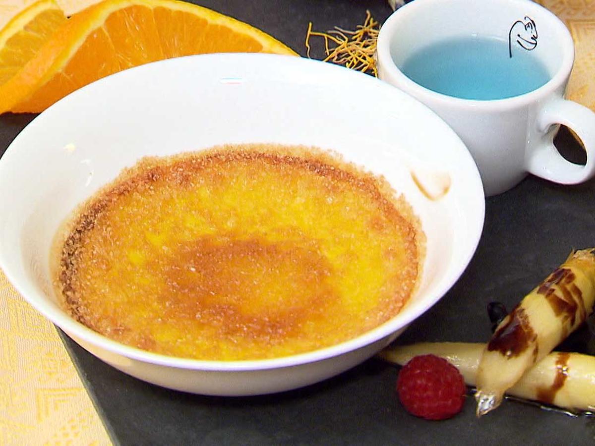 Mango Creme Brûlée mit karamellisiertem Chili-Spargel - Rezept - kochbar.de