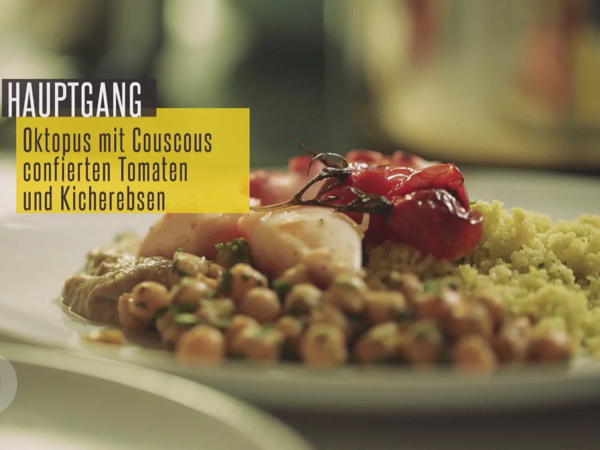 Oktopus dazu Couscous, Petersilienpesto, Kichererbsen und Tomatenconfit - Rezept - Bild Nr. 2