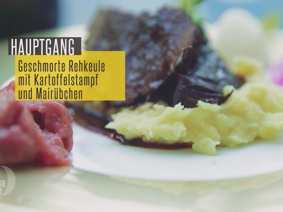 Rehkeule geschmort im Ofen mit Mairübchen und Kartoffelstampf - Rezept - Bild Nr. 2