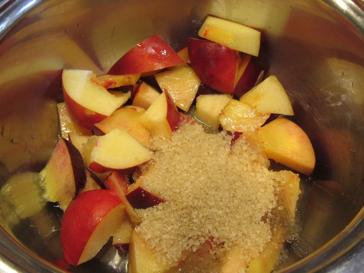 Rezept: Dessert: Quark-Mascarpone-Törtchen auf Nektarinensalat mit Schokocrunch Bild Nr. 3413 Dessert: Quark-Mascarpone-Törtchen auf Nektarinensalat mit Schokocrunch - Rezept - Bild Nr. 3413