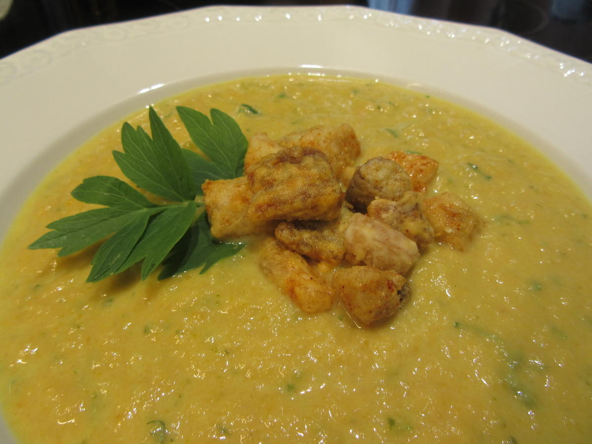 Suppen: Karotten-Sellerie-Creme mit Hähnchen-Croutons - Rezept - Bild Nr. 3448