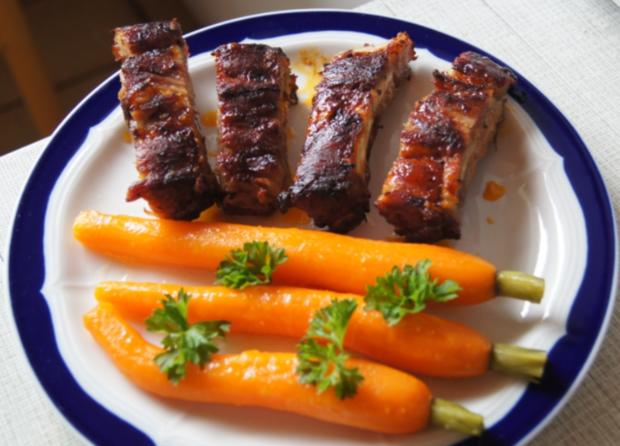 Leiterchen mit karamellisierten Möhrchen und Kartoffelstampf