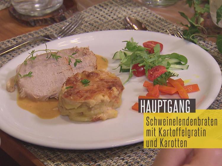 Schweinelendenbraten mit Kartoffelgratin - Rezept - kochbar.de