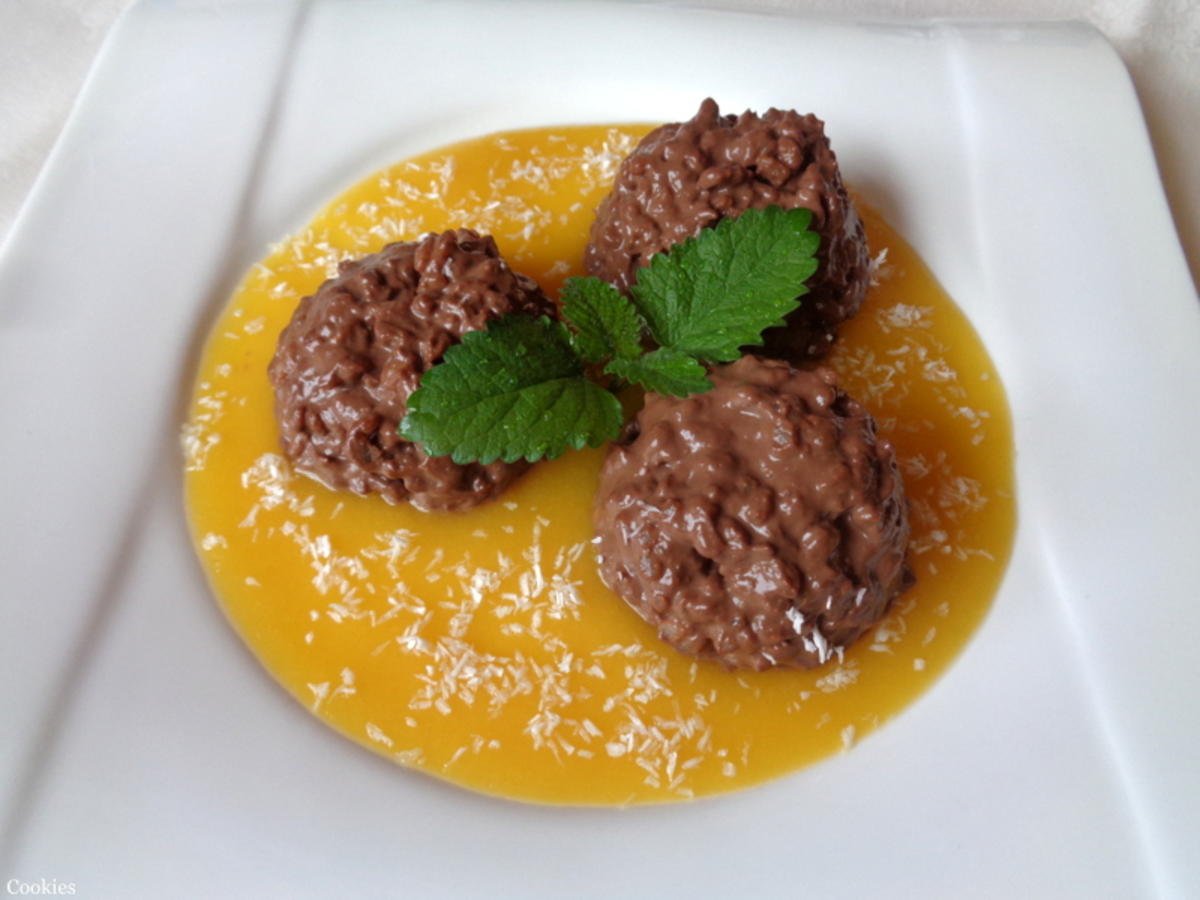 Schokoladen - Milchreis auf Mangospiegel - Rezept - kochbar.de