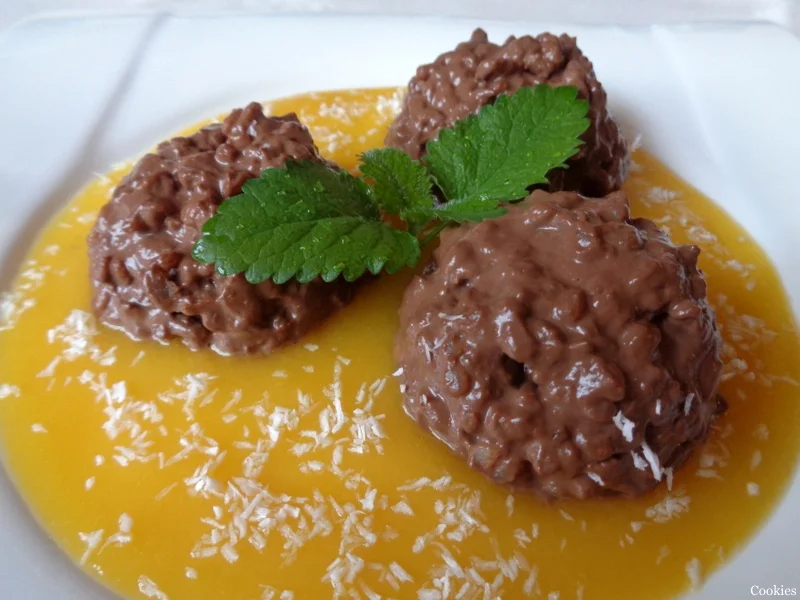 Schokoladen - Milchreis auf Mangospiegel - Rezept - Bild Nr. 3568