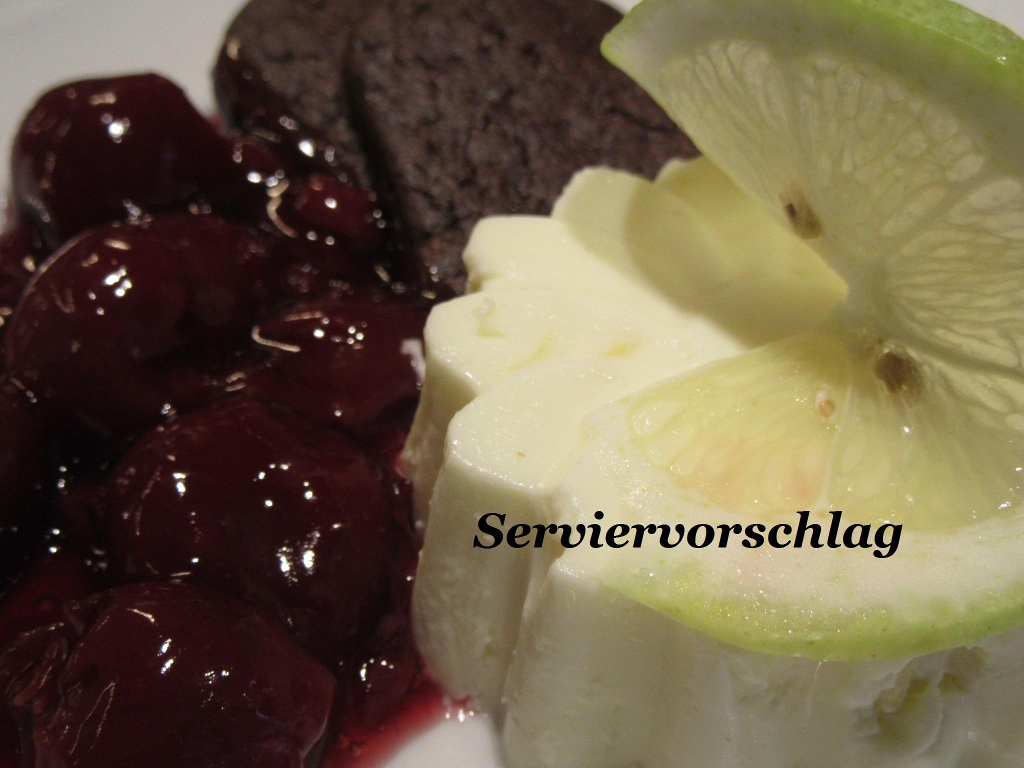 Bilder für Dessert: Zitronen-Pannacotta auf Kirschgrütze mit Schokoladenkeks - Rezept