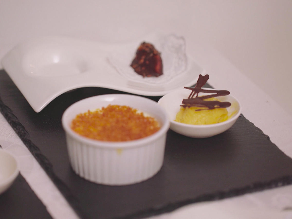 Crème brûlée, Mango-Praline und Mangosorbet - Rezept - Bild Nr. 2