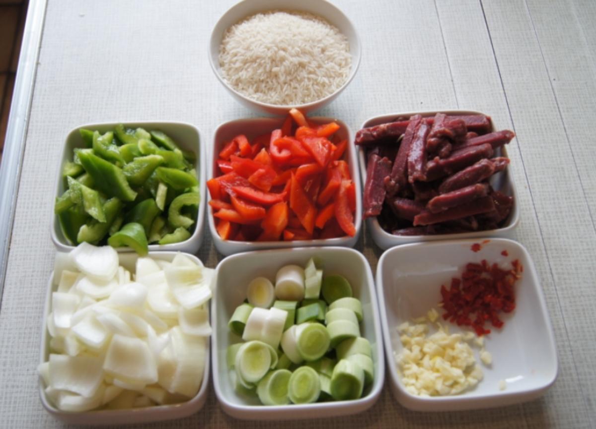 Rindfleischstreifen mit Gemüse im Wok und Basmati Reis - Rezept - Bild Nr. 3788
