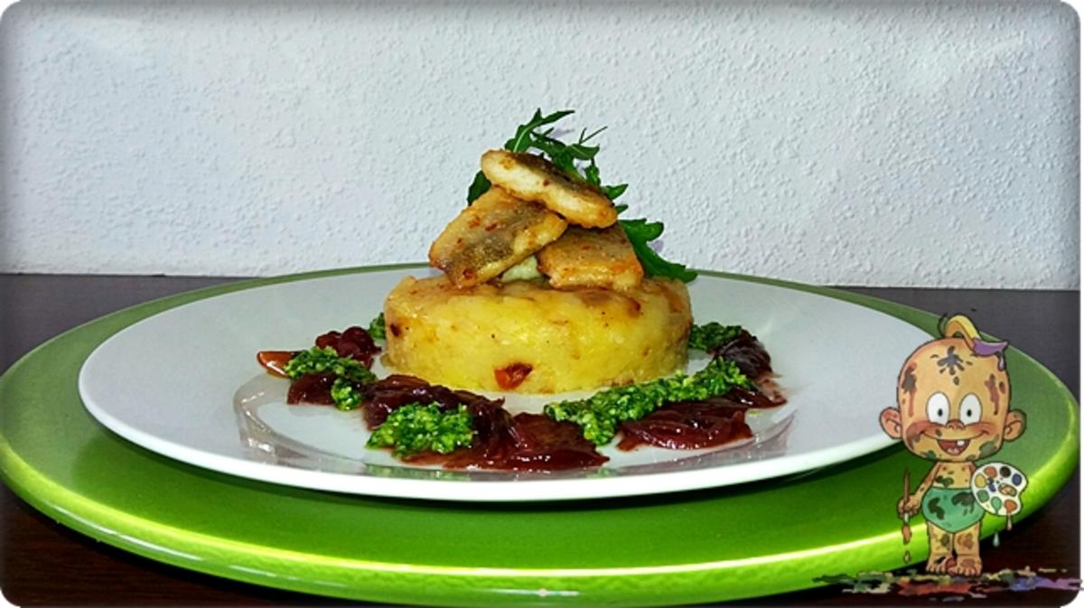 Zander auf Kartoffelbett mit Rotezwiebelmarmelade & Rucola-Pesto -
Rezept Eingereicht von 2010Herford