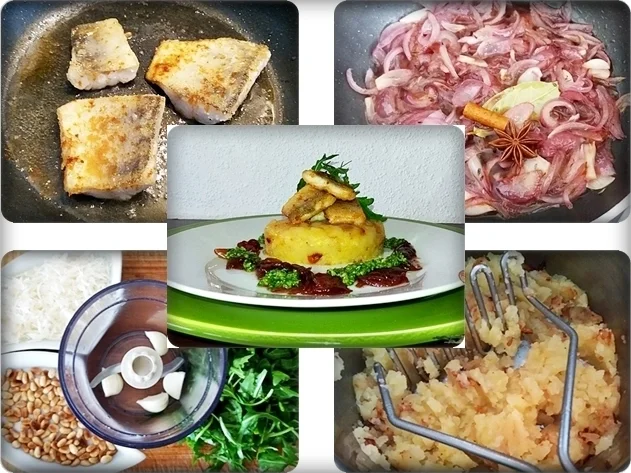 Zander auf Kartoffelbett mit Rotezwiebelmarmelade & Rucola-Pesto - Rezept - Bild Nr. 3843