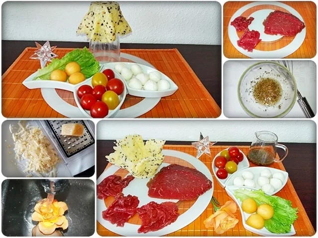 Rezept: Carpaccio mit Salat im Grana Padano-Körbchen Bild Nr. 3837 Carpaccio mit Salat im Grana Padano-Körbchen - Rezept - Bild Nr. 3837