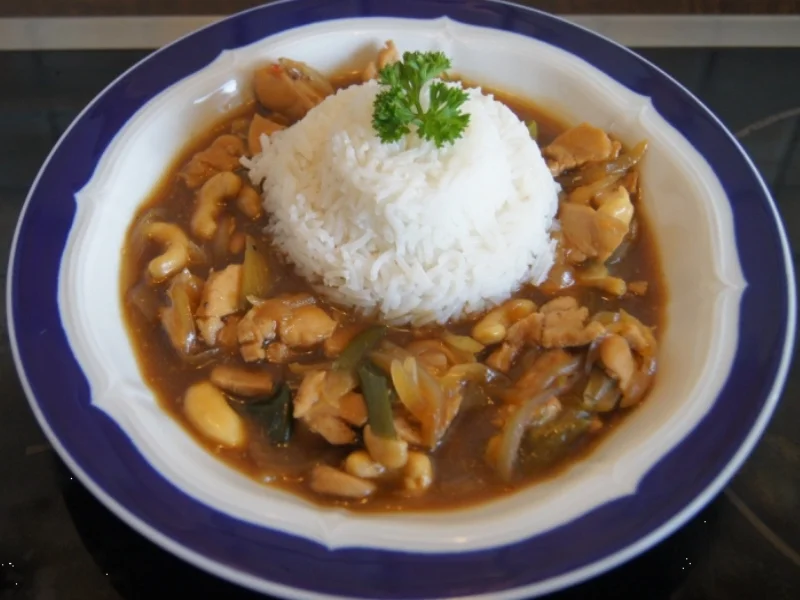 Gebratenes Hähnchenbrustfilet mit Zwiebeln, Cashew-Nüssen und Basmatireis - Rezept - Bild Nr. 3924