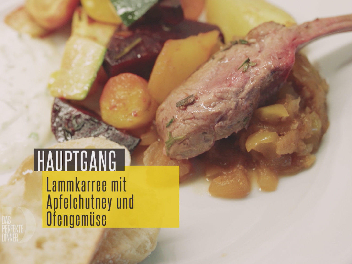 Lammkarree mit Apfelchutney, dazu Ofengemüse - Rezept By Das perfekte
Dinner