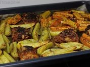 Hähnchen auf herbstlichem Backofengemüse - Rezept - Bild Nr. 4217