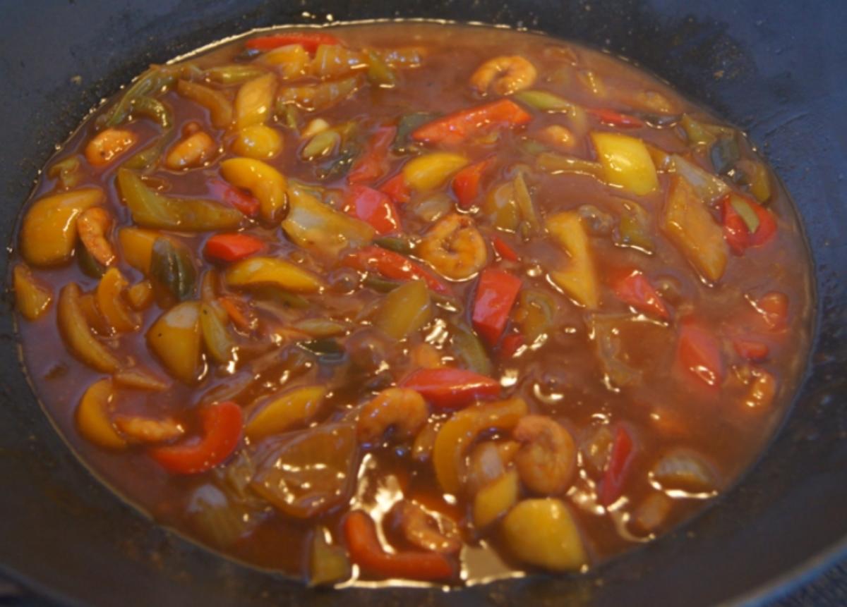Süß-saures Gemüse-Garnelen-Curry mit Curry-Reis - Rezept - Bild Nr. 4374