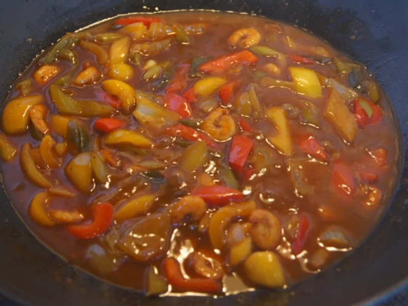 Rezept: Süß-saures Gemüse-Garnelen-Curry mit Curry-Reis Bild Nr. 4374 Süß-saures Gemüse-Garnelen-Curry mit Curry-Reis - Rezept - Bild Nr. 4374