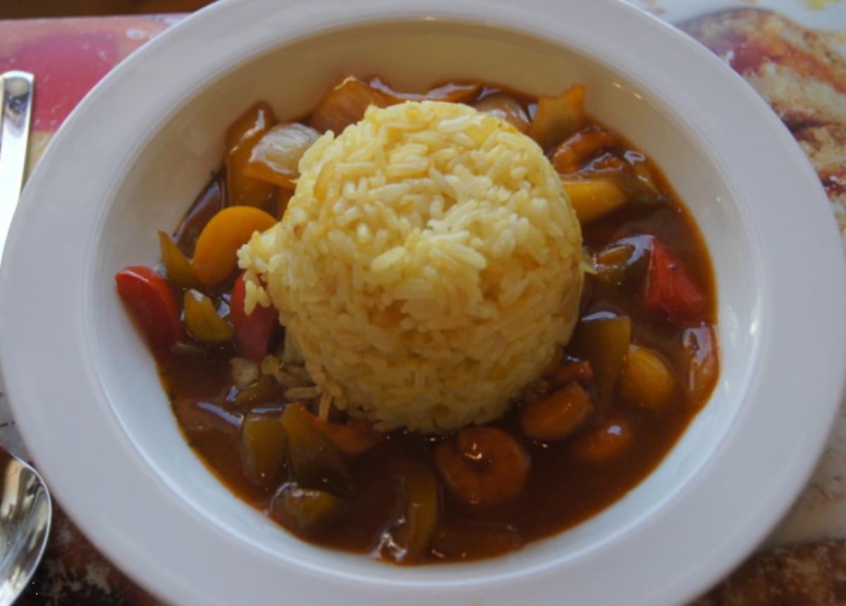 Süß-saures Gemüse-Garnelen-Curry mit Curry-Reis - Rezept - Bild Nr. 4379