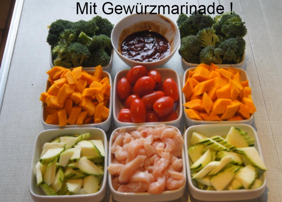 Kürbis-Gemüse-Hähnchenbrustfilet-Wok süß-sauer mit Basmatireis - Rezept - Bild Nr. 4417