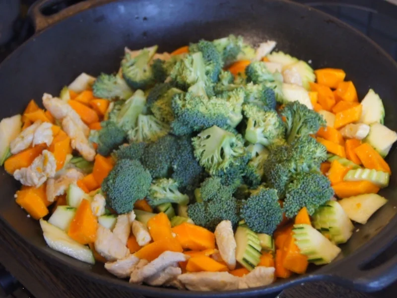 Rezept: Kürbis-Gemüse-Hähnchenbrustfilet-Wok süß-sauer mit Basmatireis Bild Nr. 4421 Kürbis-Gemüse-Hähnchenbrustfilet-Wok süß-sauer mit Basmatireis - Rezept - Bild Nr. 4421