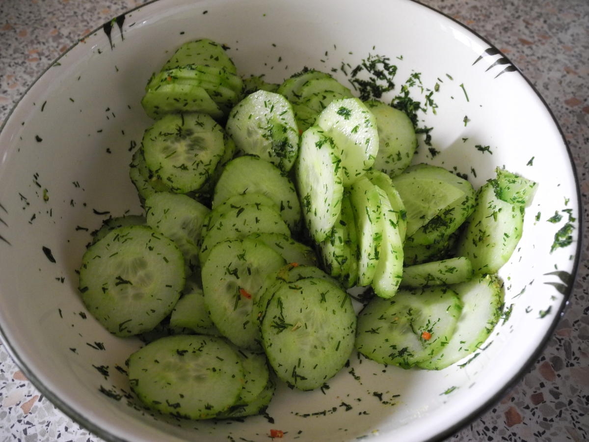 Kartoffel - Sauerkraut - Puffer mit Joghurt - Gurken - Salat - Rezept - Bild Nr. 4421