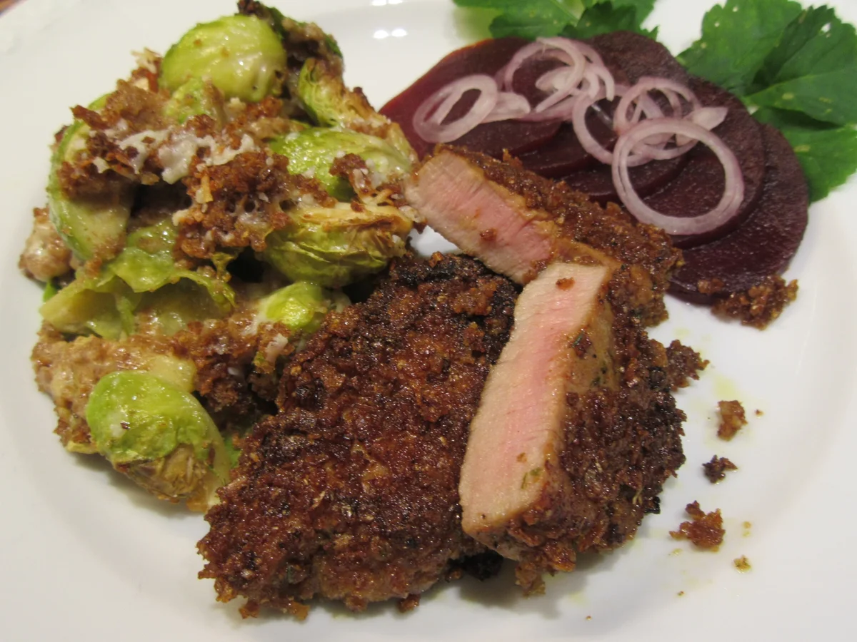 Fleisch: Knusperlende mit Rosenkohlgratin - Rezept - Bild Nr. 4475