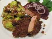 Fleisch: Knusperlende mit Rosenkohlgratin - Rezept - Bild Nr. 4475