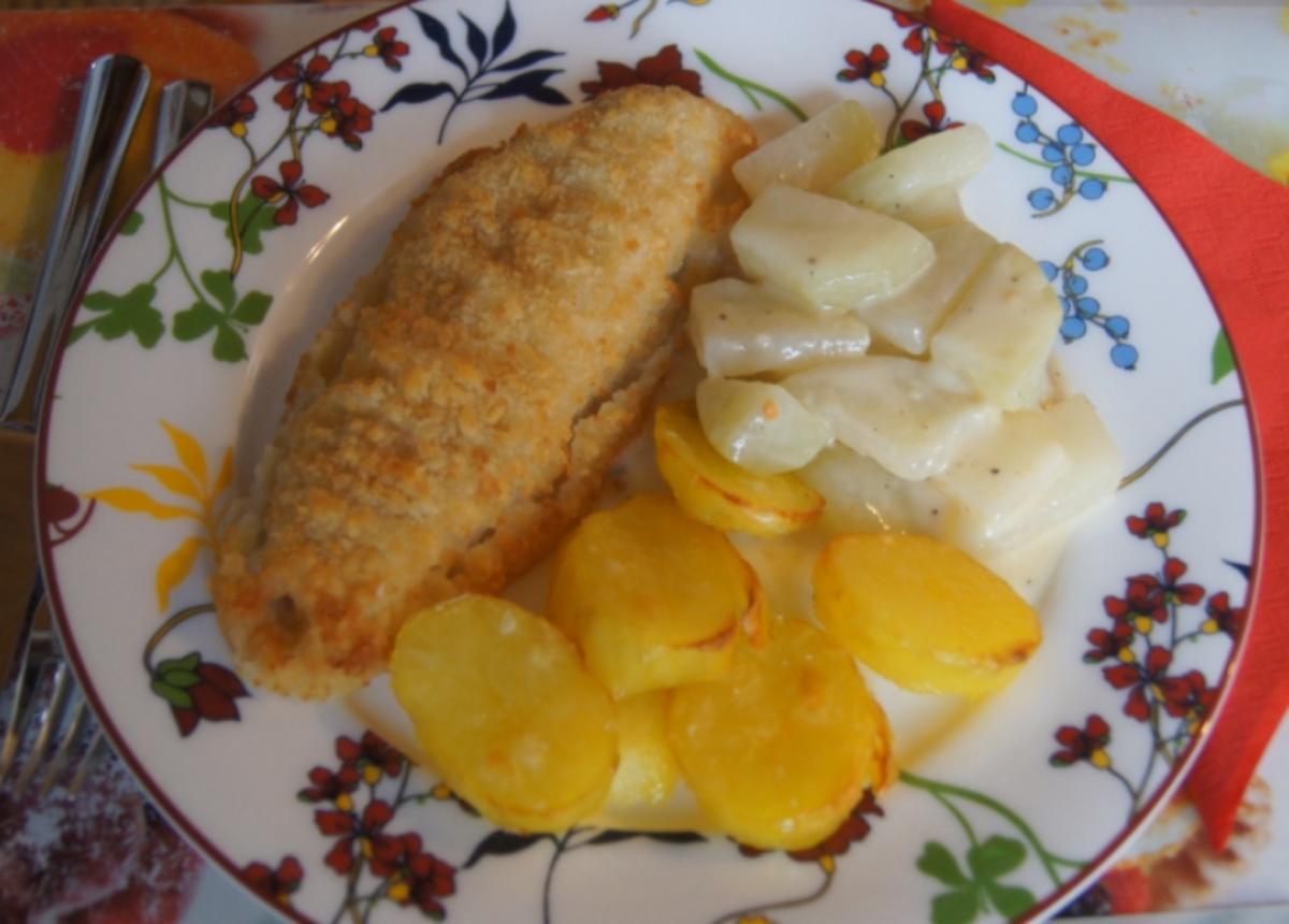 Alaska-Seelachs-Filet mit Rahm-Kohlrabi und Ofenkartoffeln - Rezept ...