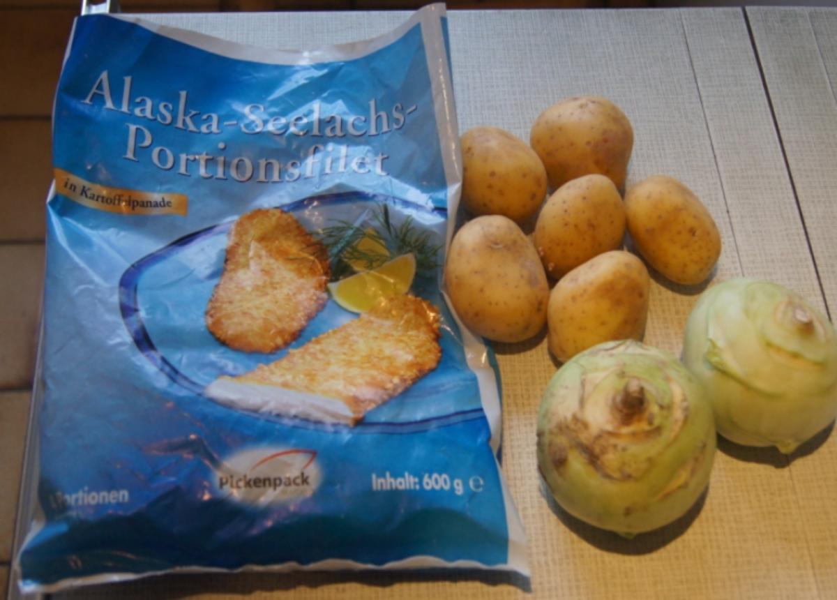 Alaska-Seelachs-Filet mit Rahm-Kohlrabi und Ofenkartoffeln - Rezept - Bild Nr. 4498